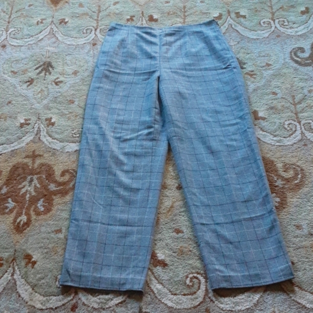 Talbots 75% Wool Gray Square Patterned Lined Pants - image 1